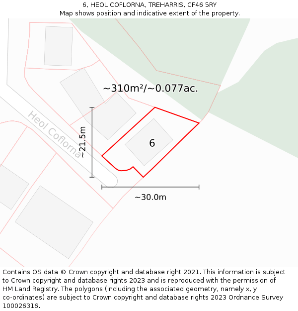 6, HEOL COFLORNA, TREHARRIS, CF46 5RY: Plot and title map