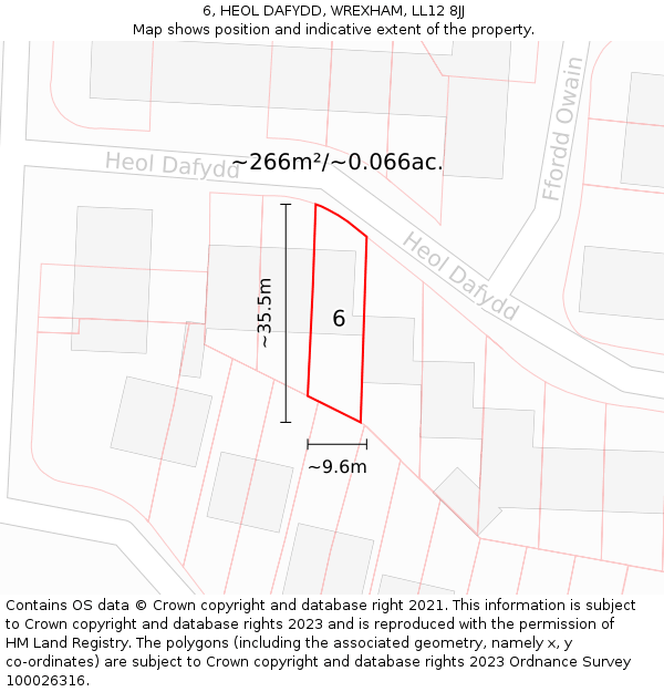 6, HEOL DAFYDD, WREXHAM, LL12 8JJ: Plot and title map