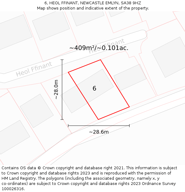 6, HEOL FFINANT, NEWCASTLE EMLYN, SA38 9HZ: Plot and title map