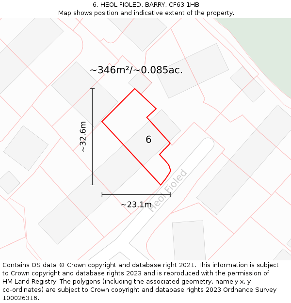 6, HEOL FIOLED, BARRY, CF63 1HB: Plot and title map