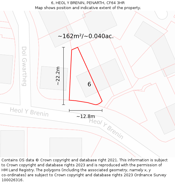 6, HEOL Y BRENIN, PENARTH, CF64 3HR: Plot and title map