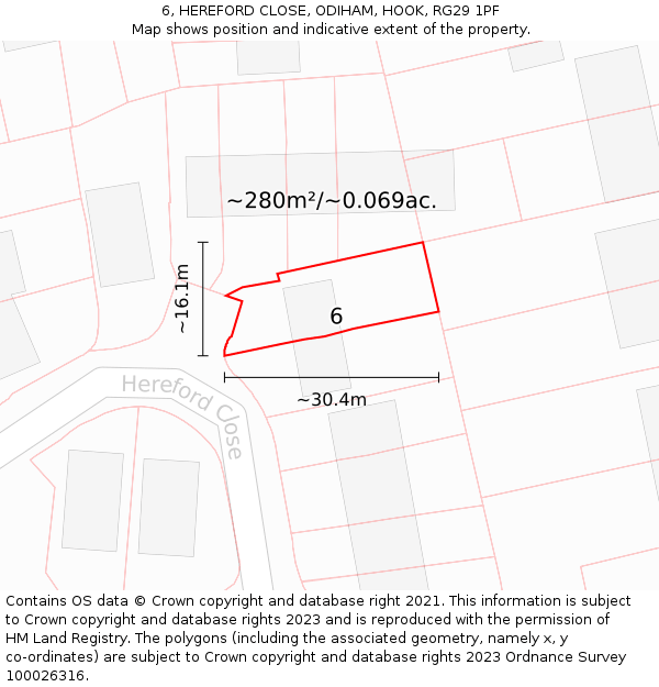 6, HEREFORD CLOSE, ODIHAM, HOOK, RG29 1PF: Plot and title map