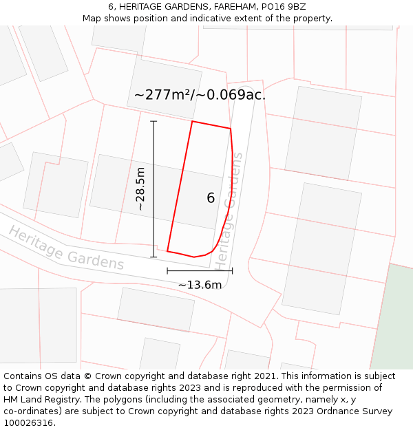 6, HERITAGE GARDENS, FAREHAM, PO16 9BZ: Plot and title map