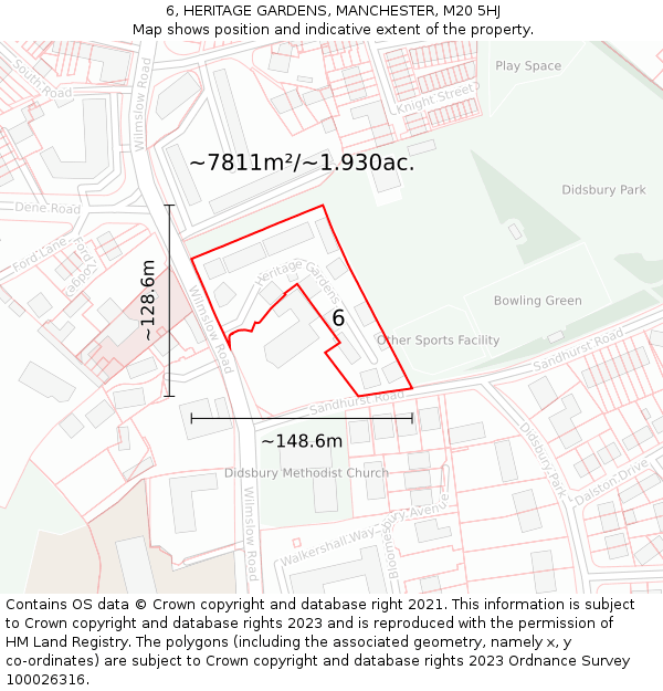 6, HERITAGE GARDENS, MANCHESTER, M20 5HJ: Plot and title map