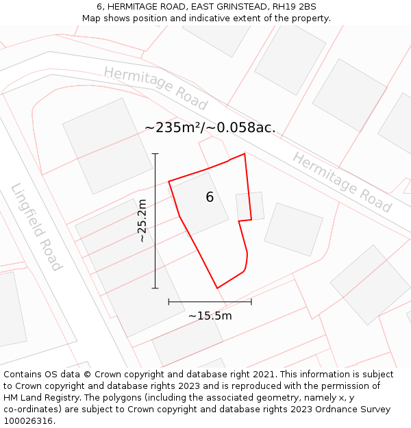 6, HERMITAGE ROAD, EAST GRINSTEAD, RH19 2BS: Plot and title map