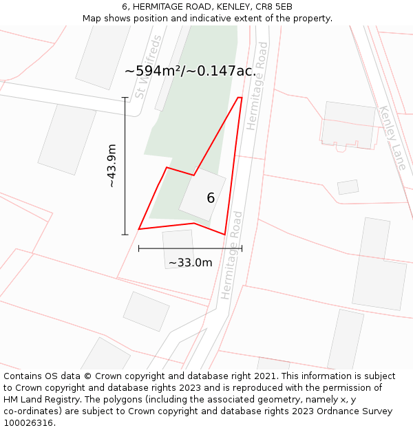 6, HERMITAGE ROAD, KENLEY, CR8 5EB: Plot and title map