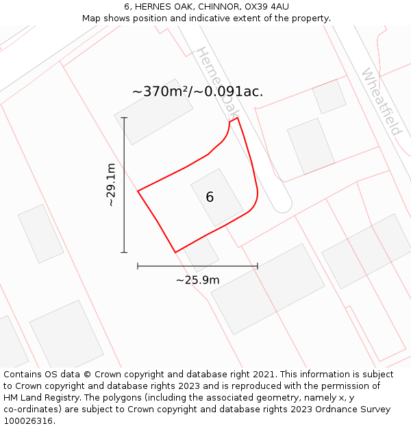 6, HERNES OAK, CHINNOR, OX39 4AU: Plot and title map