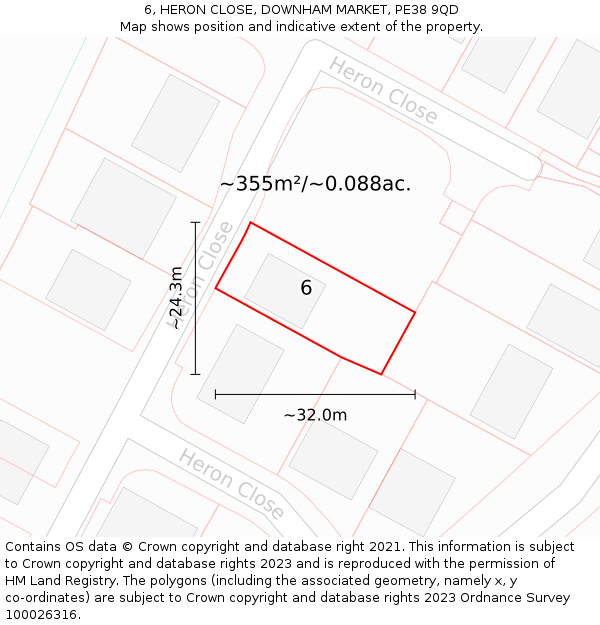 6, HERON CLOSE, DOWNHAM MARKET, PE38 9QD: Plot and title map