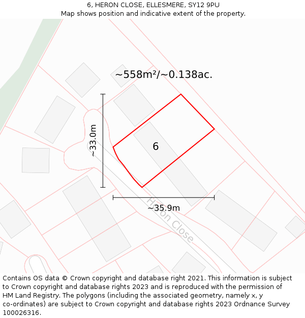 6, HERON CLOSE, ELLESMERE, SY12 9PU: Plot and title map