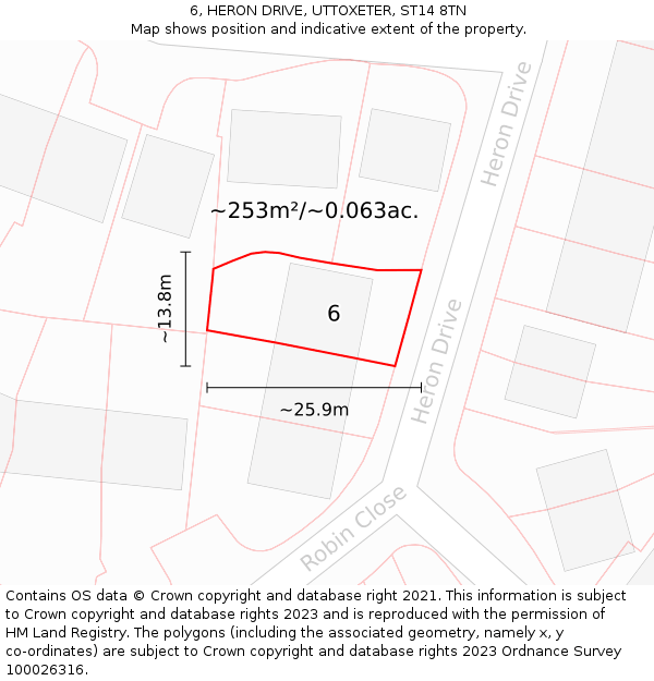 6, HERON DRIVE, UTTOXETER, ST14 8TN: Plot and title map