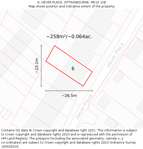 6, HEVER PLACE, SITTINGBOURNE, ME10 1HE: Plot and title map