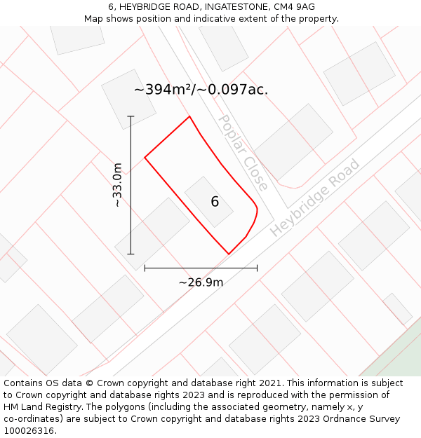 6, HEYBRIDGE ROAD, INGATESTONE, CM4 9AG: Plot and title map