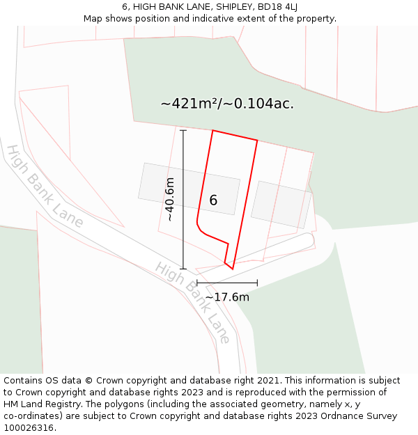 6, HIGH BANK LANE, SHIPLEY, BD18 4LJ: Plot and title map