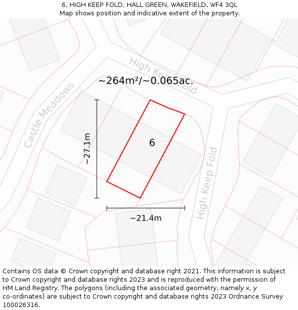 6, HIGH KEEP FOLD, HALL GREEN, WAKEFIELD, WF4 3QL: Plot and title map