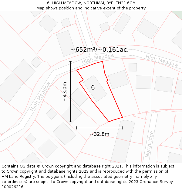 6, HIGH MEADOW, NORTHIAM, RYE, TN31 6GA: Plot and title map