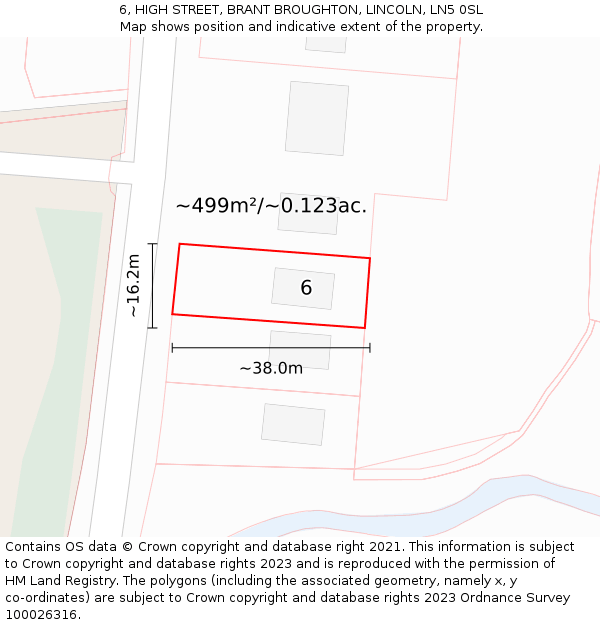 6, HIGH STREET, BRANT BROUGHTON, LINCOLN, LN5 0SL: Plot and title map