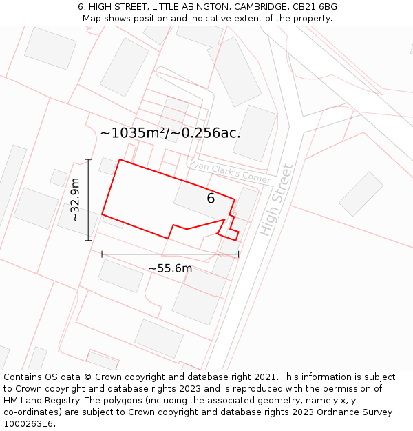 6, HIGH STREET, LITTLE ABINGTON, CAMBRIDGE, CB21 6BG: Plot and title map