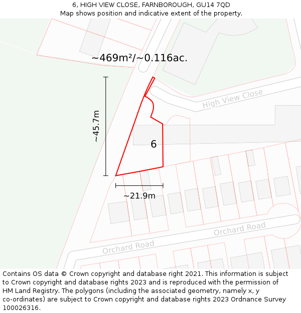 6, HIGH VIEW CLOSE, FARNBOROUGH, GU14 7QD: Plot and title map