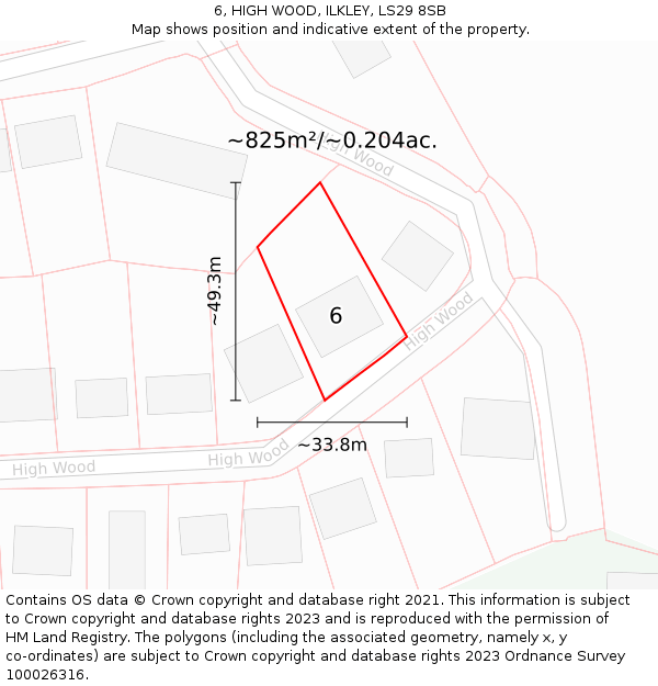 6, HIGH WOOD, ILKLEY, LS29 8SB: Plot and title map