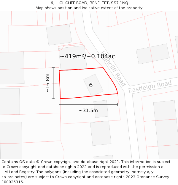 6, HIGHCLIFF ROAD, BENFLEET, SS7 1NQ: Plot and title map