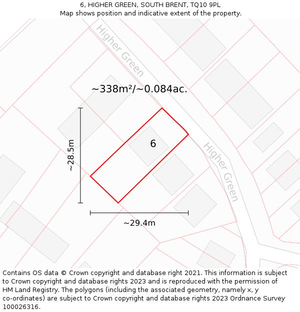 6, HIGHER GREEN, SOUTH BRENT, TQ10 9PL: Plot and title map