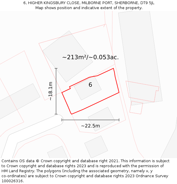 6, HIGHER KINGSBURY CLOSE, MILBORNE PORT, SHERBORNE, DT9 5JL: Plot and title map