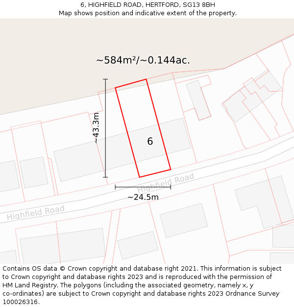 6, HIGHFIELD ROAD, HERTFORD, SG13 8BH: Plot and title map