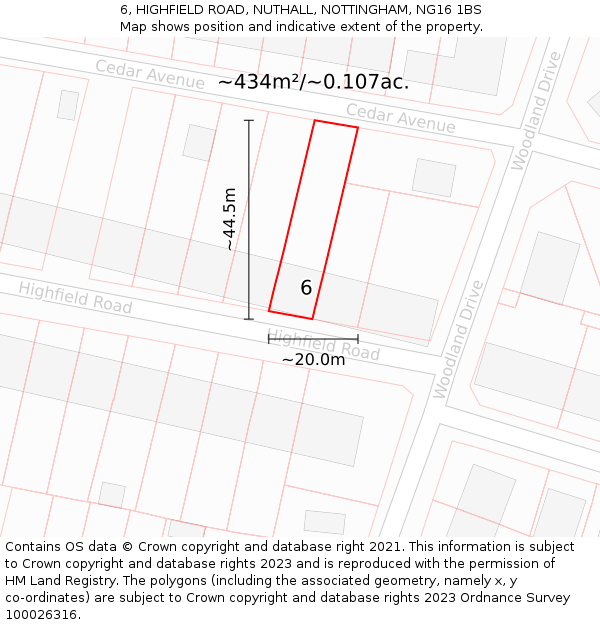 6, HIGHFIELD ROAD, NUTHALL, NOTTINGHAM, NG16 1BS: Plot and title map