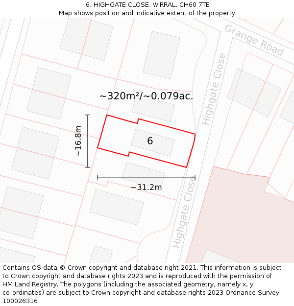 6, HIGHGATE CLOSE, WIRRAL, CH60 7TE: Plot and title map