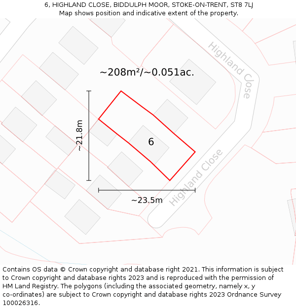 6, HIGHLAND CLOSE, BIDDULPH MOOR, STOKE-ON-TRENT, ST8 7LJ: Plot and title map