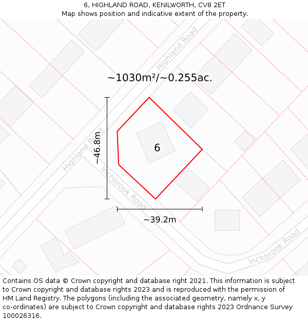 6, HIGHLAND ROAD, KENILWORTH, CV8 2ET: Plot and title map