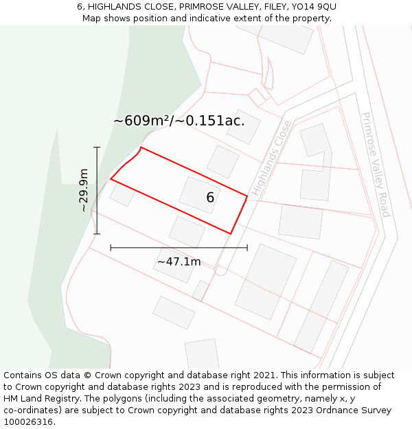 6, HIGHLANDS CLOSE, PRIMROSE VALLEY, FILEY, YO14 9QU: Plot and title map