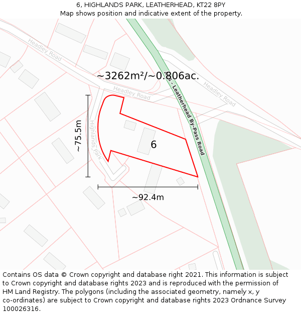 6, HIGHLANDS PARK, LEATHERHEAD, KT22 8PY: Plot and title map