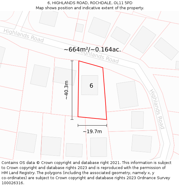 6, HIGHLANDS ROAD, ROCHDALE, OL11 5PD: Plot and title map