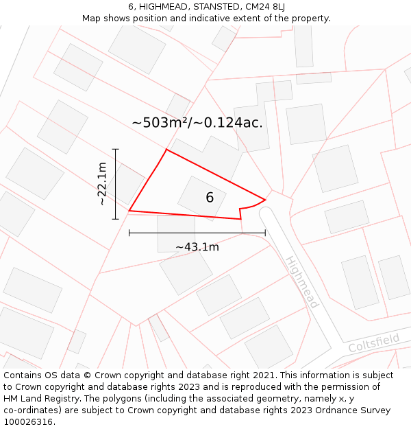 6, HIGHMEAD, STANSTED, CM24 8LJ: Plot and title map