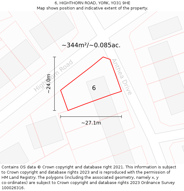 6, HIGHTHORN ROAD, YORK, YO31 9HE: Plot and title map