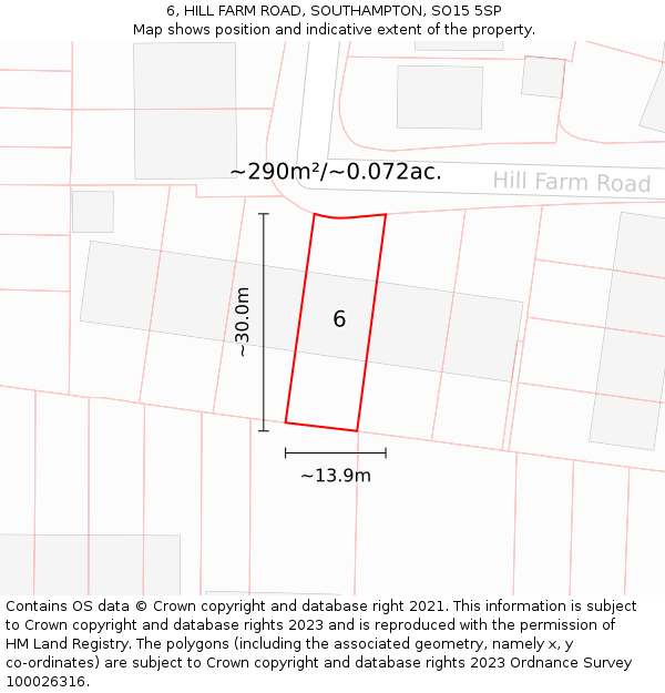 6, HILL FARM ROAD, SOUTHAMPTON, SO15 5SP: Plot and title map