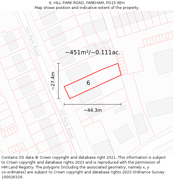 6, HILL PARK ROAD, FAREHAM, PO15 6EH: Plot and title map