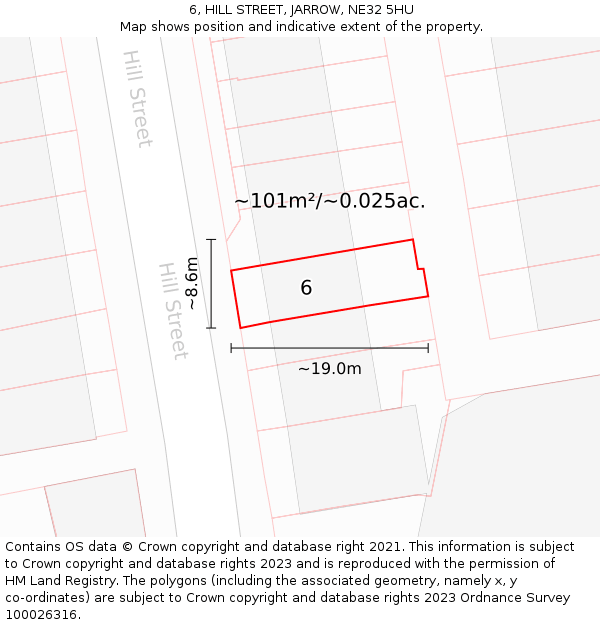 6, HILL STREET, JARROW, NE32 5HU: Plot and title map