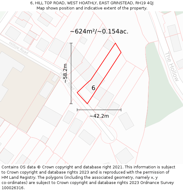 6, HILL TOP ROAD, WEST HOATHLY, EAST GRINSTEAD, RH19 4QJ: Plot and title map