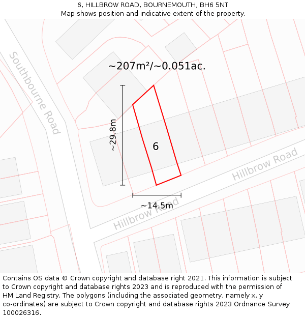 6, HILLBROW ROAD, BOURNEMOUTH, BH6 5NT: Plot and title map