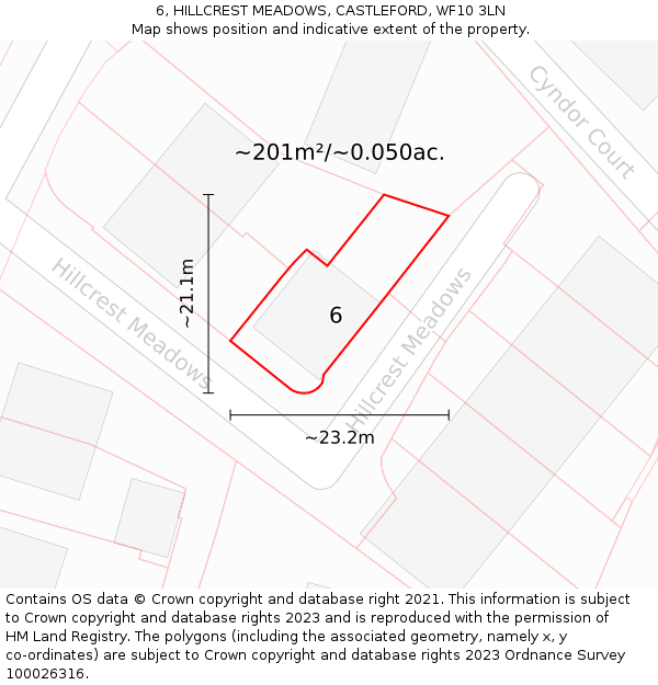 6, HILLCREST MEADOWS, CASTLEFORD, WF10 3LN: Plot and title map