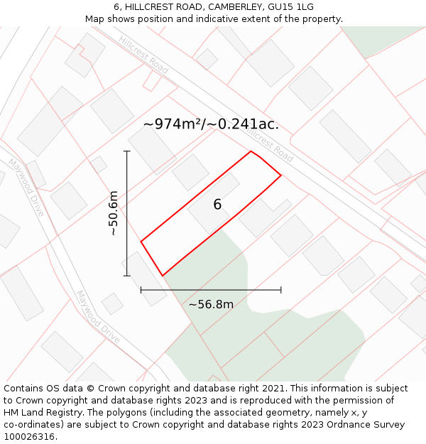 6, HILLCREST ROAD, CAMBERLEY, GU15 1LG: Plot and title map