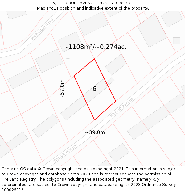 6, HILLCROFT AVENUE, PURLEY, CR8 3DG: Plot and title map