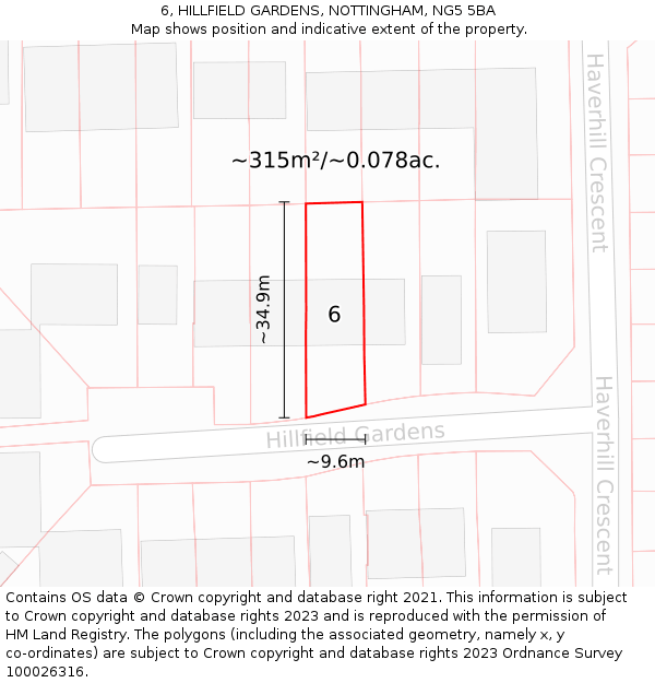 6, HILLFIELD GARDENS, NOTTINGHAM, NG5 5BA: Plot and title map
