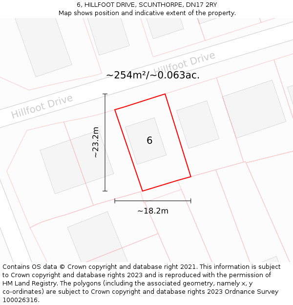 6, HILLFOOT DRIVE, SCUNTHORPE, DN17 2RY: Plot and title map