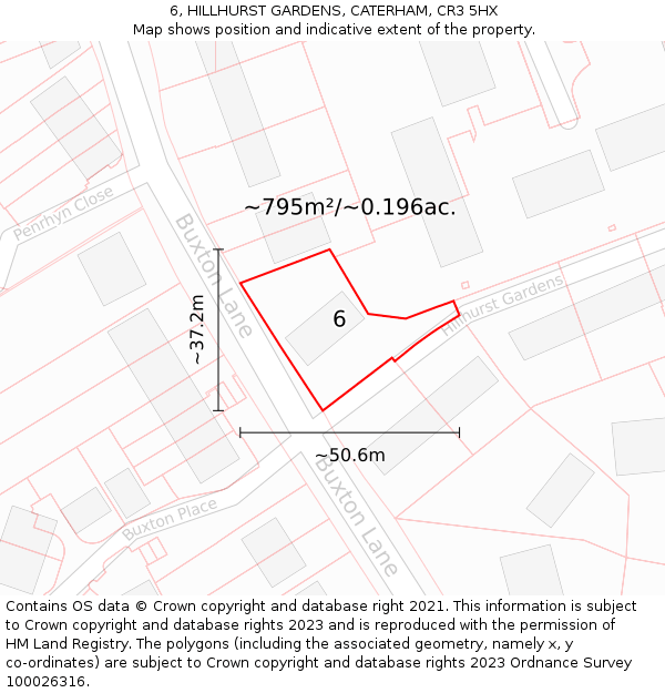 6, HILLHURST GARDENS, CATERHAM, CR3 5HX: Plot and title map