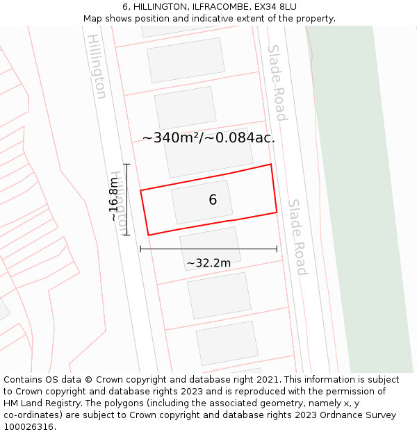 6, HILLINGTON, ILFRACOMBE, EX34 8LU: Plot and title map