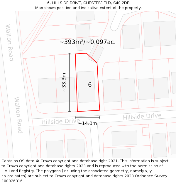 6, HILLSIDE DRIVE, CHESTERFIELD, S40 2DB: Plot and title map