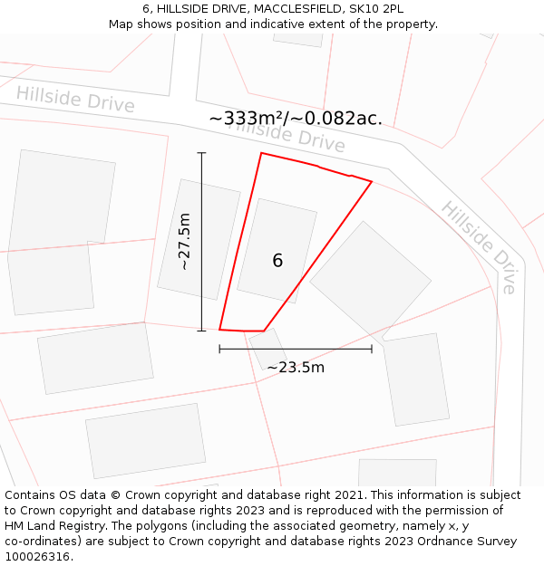 6, HILLSIDE DRIVE, MACCLESFIELD, SK10 2PL: Plot and title map